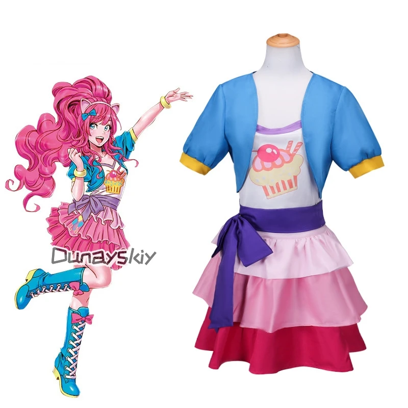 Little Ponyyy Pinkie Pie Cosplay Costume Human Female Pink Dress for Girl Wig Suit Halloween Carnival Costumes Prop Kids Size