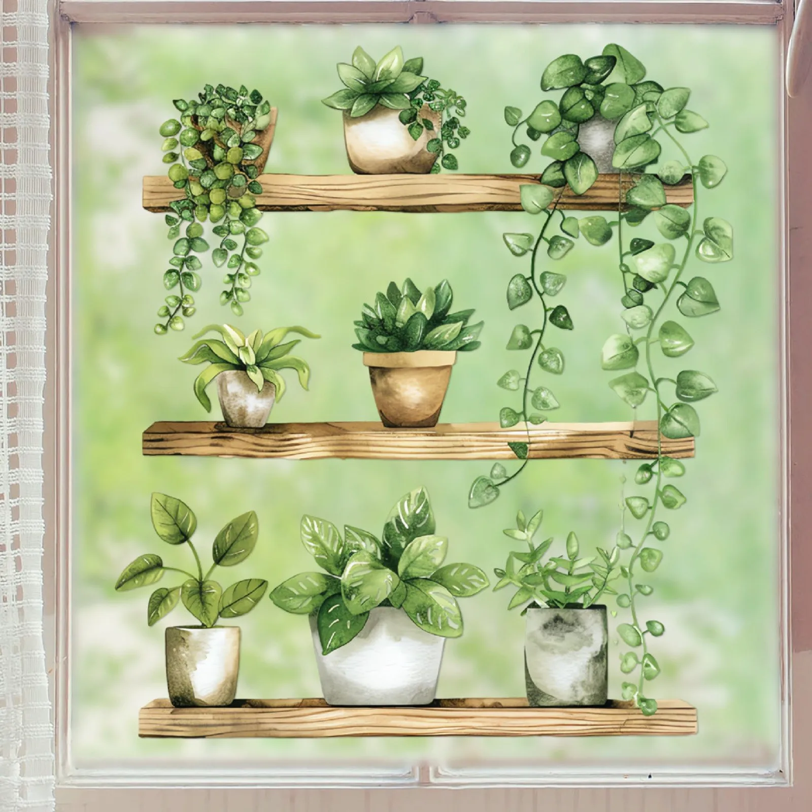 1pc Green Plant Potted Cute Cartoon Wall Sticker Creative Background Wall Living Room Room Decoration Mural Wall Sticker