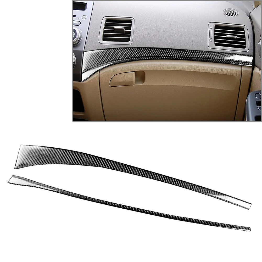 2 PCS LHD Carbon Fiber Car Passenger Dashboard Moulding Strip Trim For Honda Civic 8th Gen 2006 2007 2008 2009 2010 2011