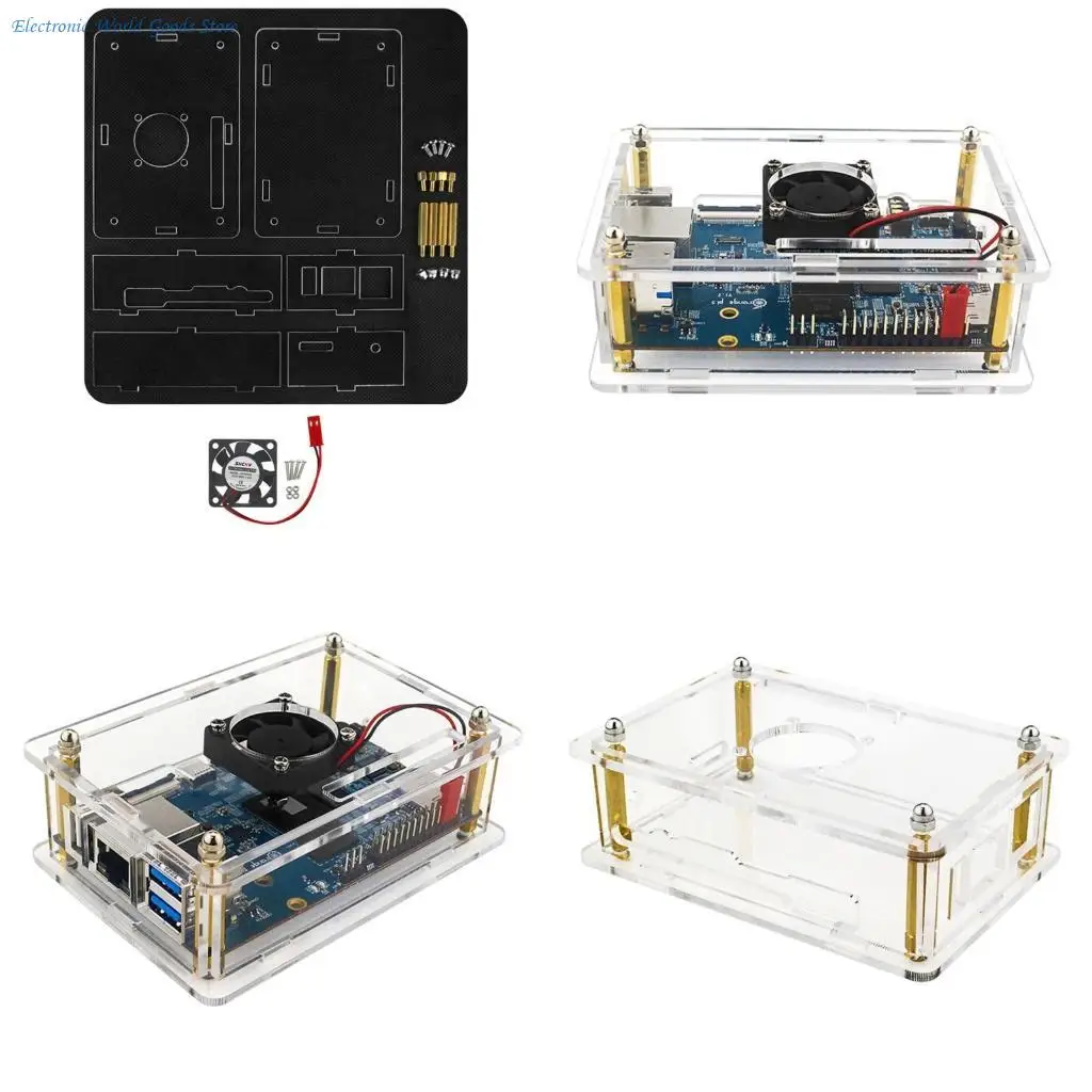 A3PD Acrylic Case for Orange 5 Board with Quiet Cooling Fan Transparent