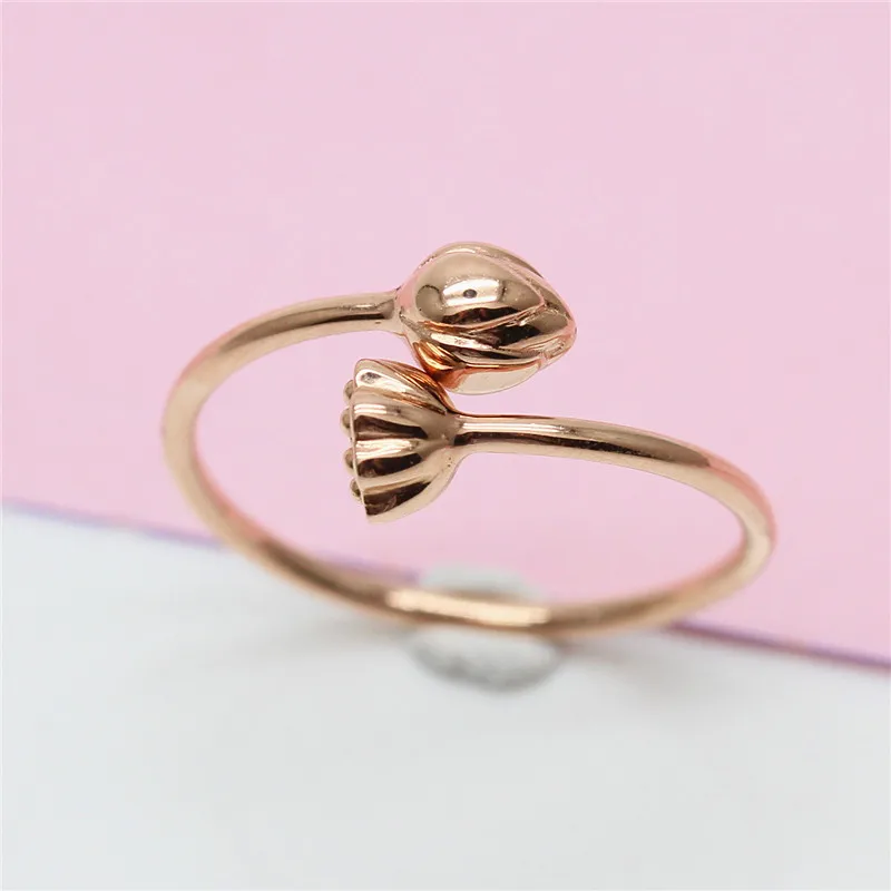 585 purple gold 14K rose gold lotus pod ancient rhyme rings for women classic opening design retro Chinese style jewelry