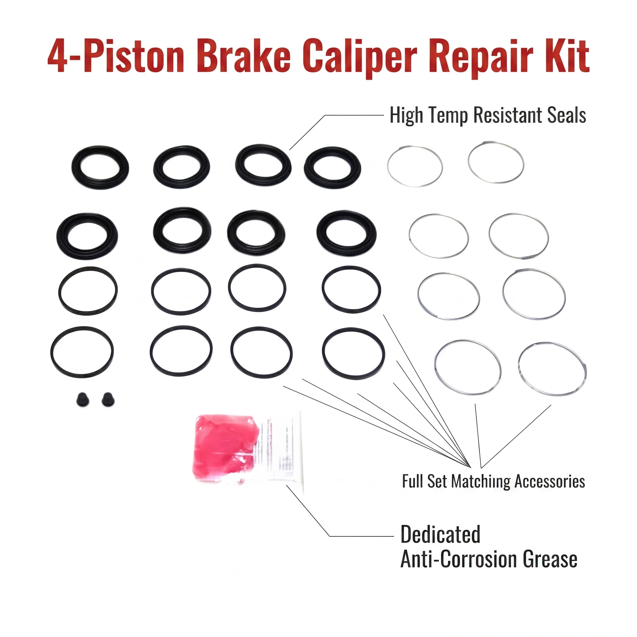 Front Disc Brake Caliper Repair Kit 04478-0K250 For Toyota Hilux Fortuner 2015-2024 2.4L 2.8L 4-Piston Seal Rebuild Sets