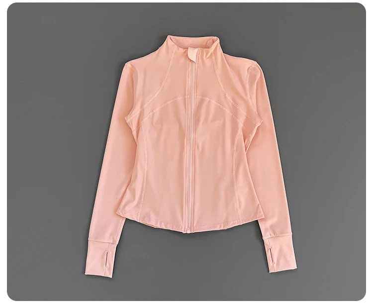 Damen Slim Fit Yoga-Jacke mit Stehkragen, Reißverschluss, Daumenlöchern, langen Ärmeln, für Laufen, Fitness und Sport. – Detail 11