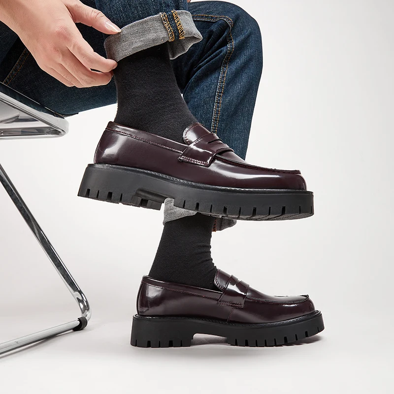 New Men's Luxury Leather Shoes Thick-soled Height Increasing Dress Shoes Fashion Loafers Comfy Casual Business Formal Mocassins