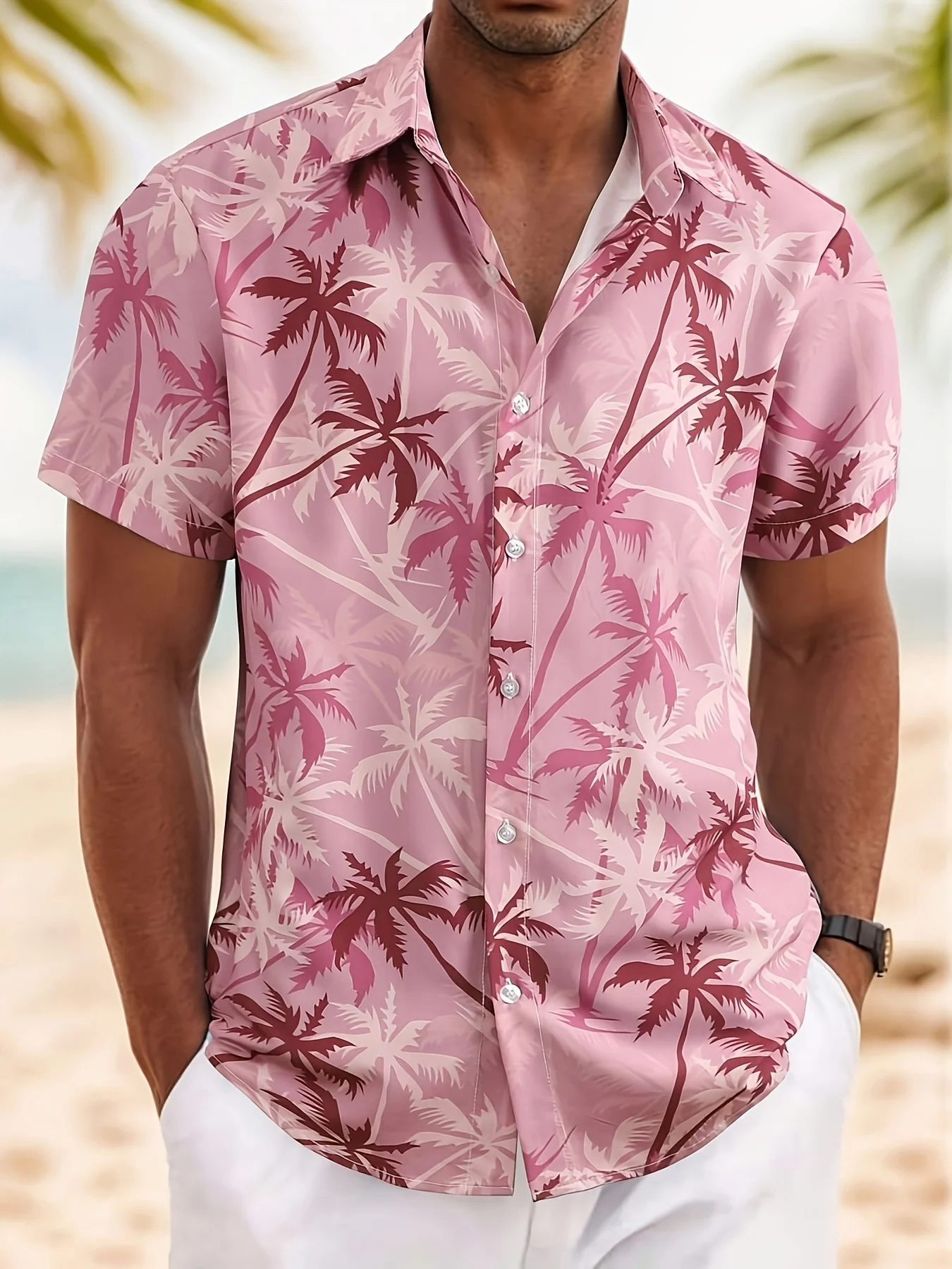 

Men Palm Tree Print Hawaiian Shirt Tropical Beach Aloha Shirt Casual Short Sleeve Button Down Summer Vacation Shirts