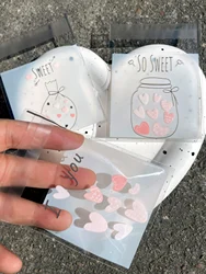 100pcs 2.76*3.94inch Small Bottle Printed Opp Self-sealing Bag, Romantic Pink Heat Love Printed Gift Hair decor Bags For Party