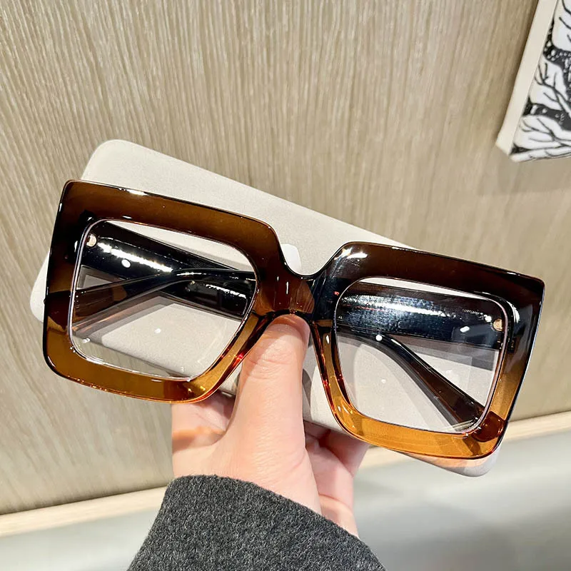 Large Frame Clear Lens Classic Glasses Trendy Square Computer Eyeglass Decorative Eyeglasses Spectacles for Women Men