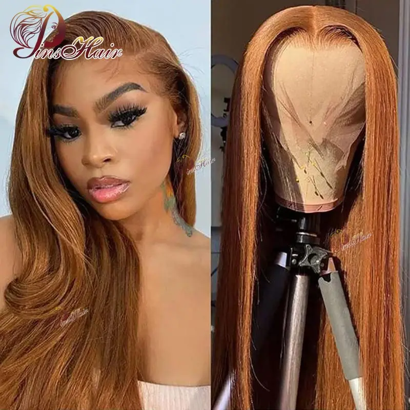 13x4 Ginger Blonde Lace Front Human Hair Wig Straight #30 Colored Lace Frontal Wig Pre Plucked Blonde 13x4 Transparent Lace Wigs