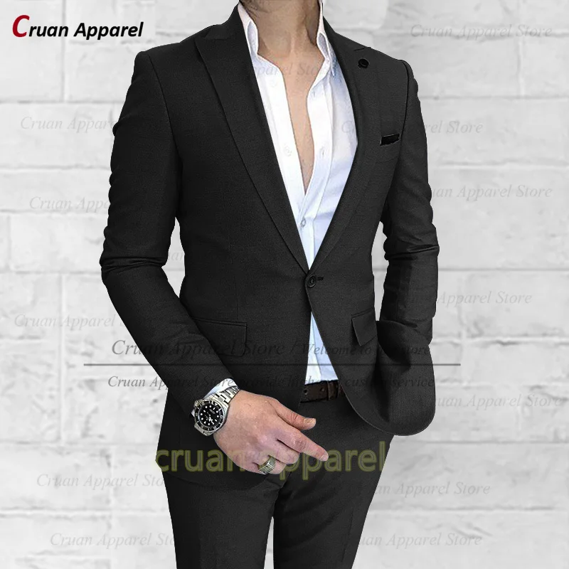 Classic Peaked Lapel Men Suit Set Business Banquet Slim Fit Blazer Pants Two Pieces Homecoming Formal Elegant Male Costumes