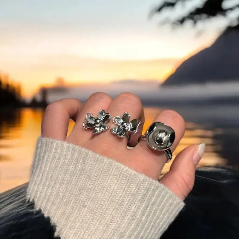 1x المبالغة الشرير المعادن شخصية تصميم هندسي زهرة الكرة شكل خواتم للنساء موضة بسيطة قابل للتعديل مجوهرات هدية #4
