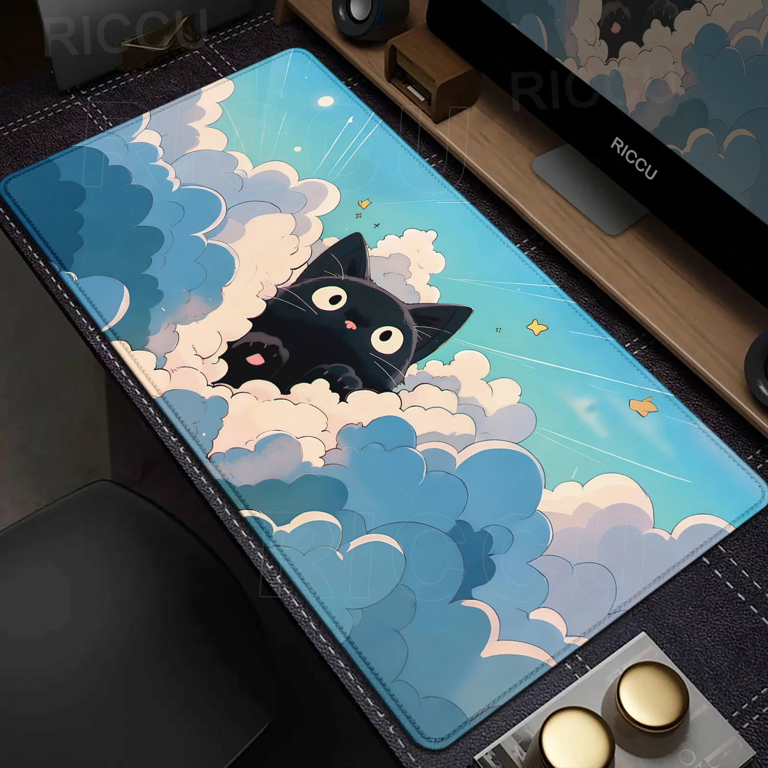 

Коврик для мыши Black Cat Aesthetics, большой настольный коврик с белыми облаками, клавиатура для ПК, настольная панель Xxl, геймерский коврик для мыши, настольные аксессуары, коврик для шкафа для ПК