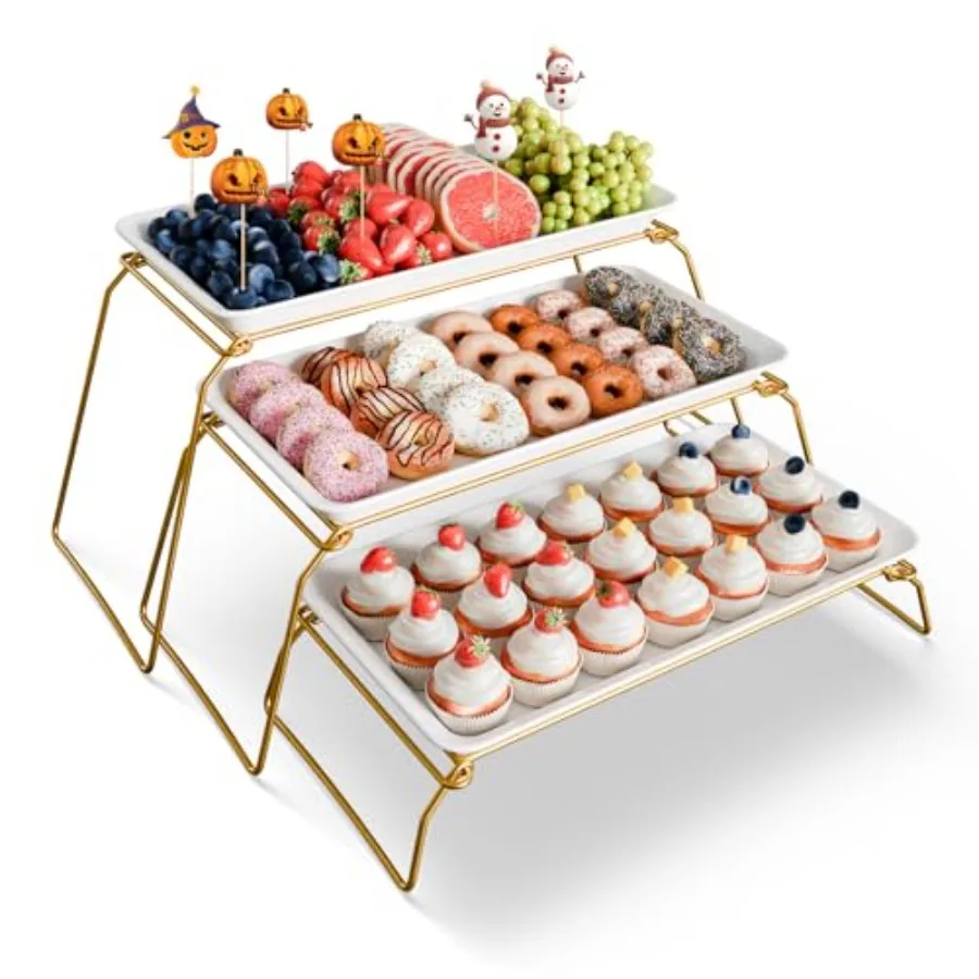 

Extra Large 3-Tier Serving Tray Set and Cupcake Stand for Party Events 17" Platters with Tiered Stand Holds 63 Cupcakes Food De