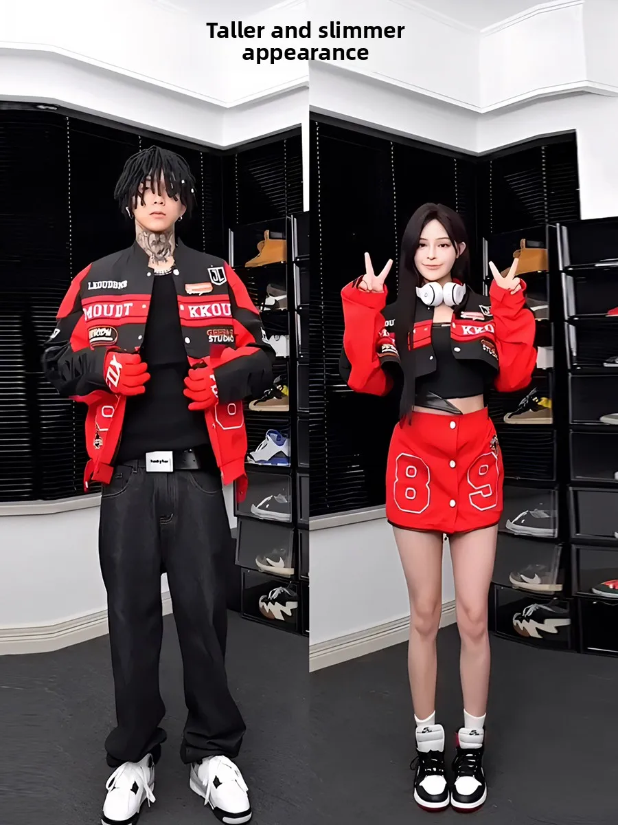 

VE2 Detachable Motorcycle Racing Jacket Men's Spring Autumn Loose Outerwear Women's Red American Style Racing Suit Casual Coat