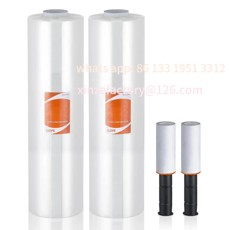 

Customizable 1/2/3/4 Packs Stretch Film 15 in Clear Shrink Film Roll Stretch Wrap with Handles for Pallet Wrapping