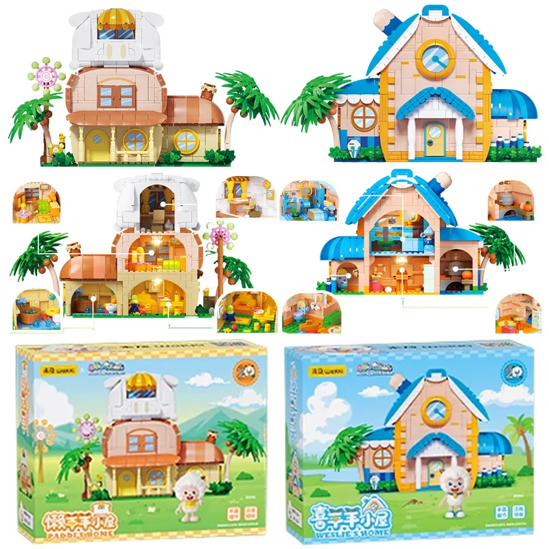 

Строительные блоки козьего дома, уличный пейзаж, сборка моделей, игрушки, украшение для рабочего стола, головоломки, подарки на день рождения для мальчиков и девочек