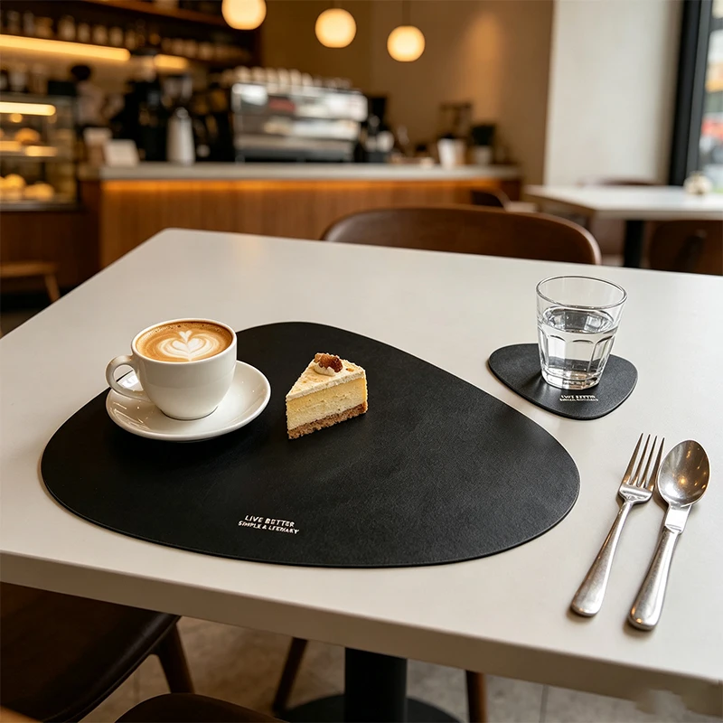 2/4/8/12pcs Elegant Leather Placemat with Wipe Clean Anti Slip Texture Matching Cup Coaster for Dining Kitchen Office Desk Mat