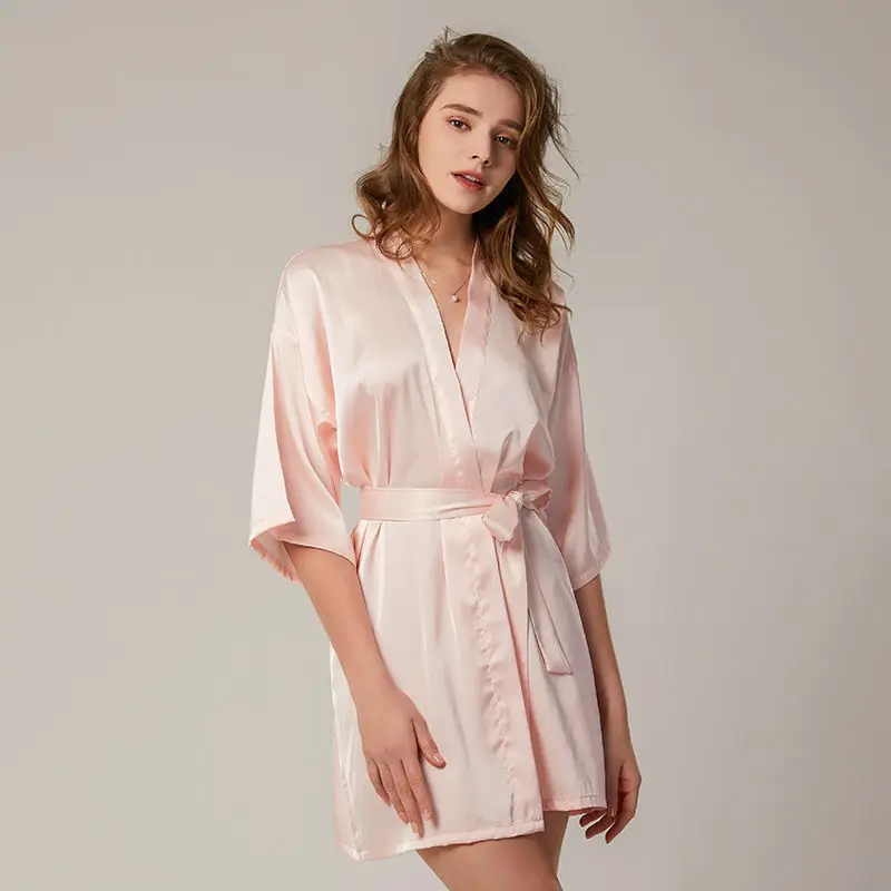 

Summer Couple Breathable Silk Loose Bathrobe Men and Women Robe Silk Travel Women's Nightgown Dressing Gown Basic Pajamas Girls