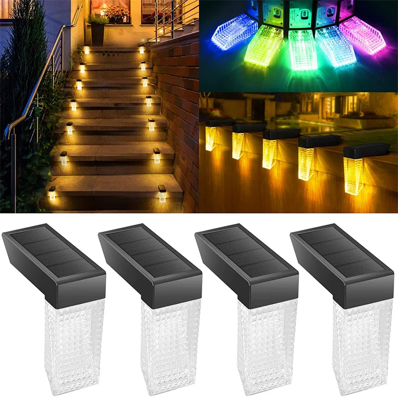 Solar Deck Lights Fence Step Light Outdoor Waterproof 7 Color Changing Solar Led Lights Decoration for Fence,Yard,Garden Decor