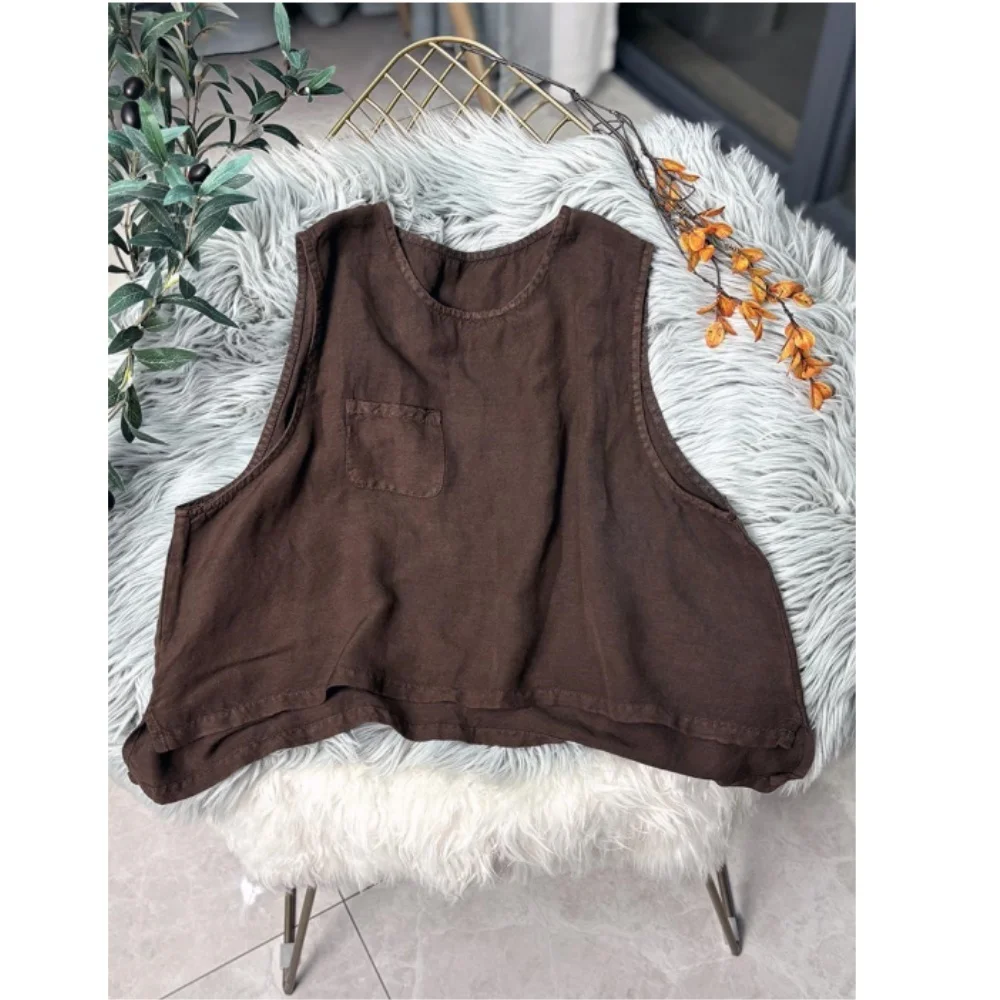 Artistic Loose And Slimming Casual Pullover Sleeveless Thin Linen Vest Camisole Women MCP023