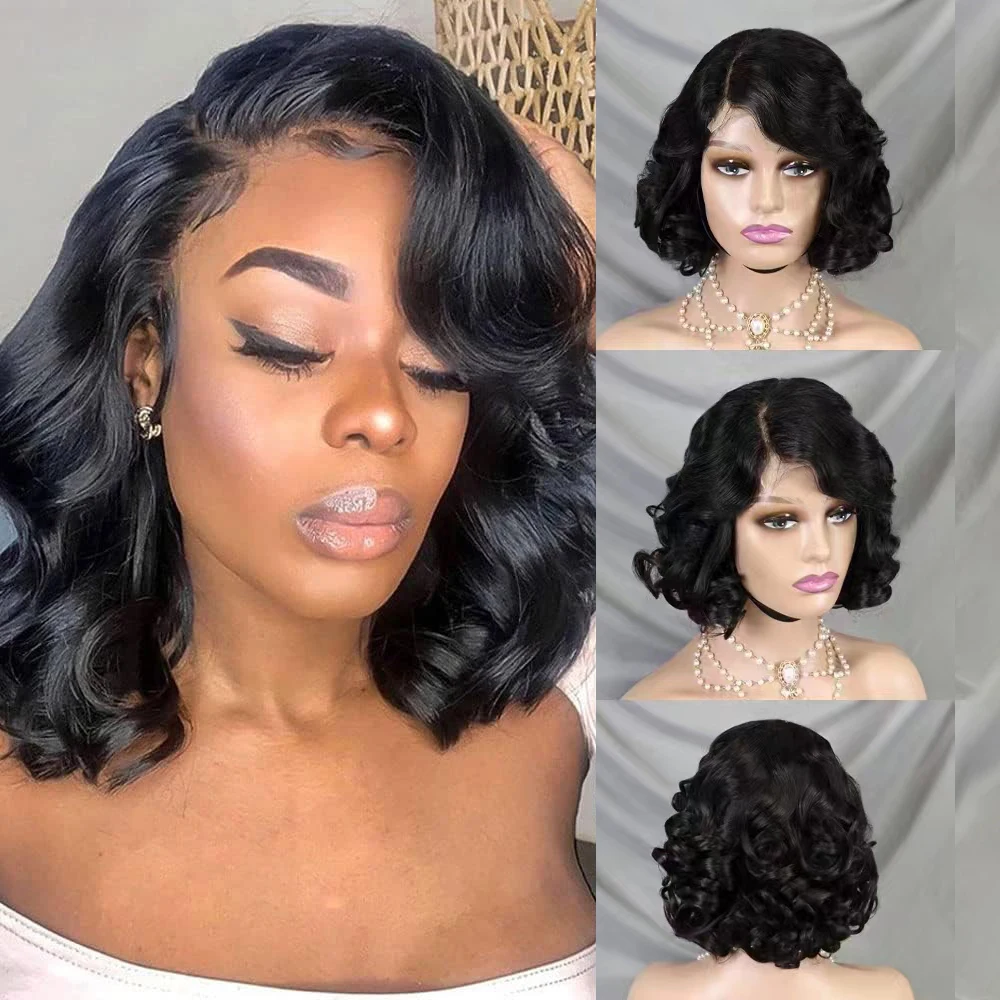 

Body Wave Human Hair 4x4 Lace Front Wig Women Short Water Wave Curly Glueles Wig with Baby Hair Brazilian Human Hair Wigs