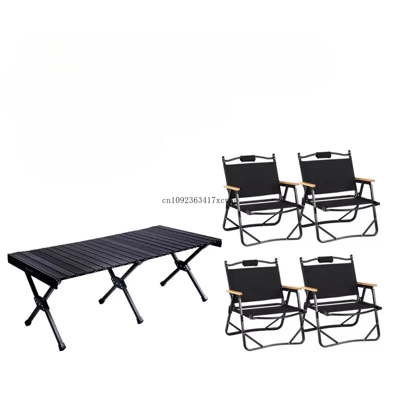 Outdoor Lightweight Portable Blackening Camping Aluminum Alloy Kermit Black Egg Roll Table Folding Table and Chair Set