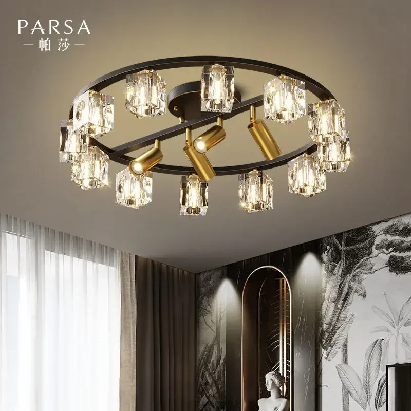 

Light luxury high-end living room ceiling light Copper crystal bedroom book room ceiling light