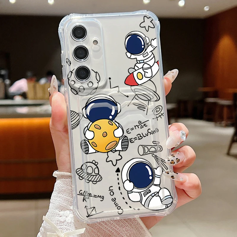 Мягкий чехол с астронавтами для Samsung Galaxy S25 Edge S22 S23 S24 Ultra S21 S24 FE A56 A36 A26 A35 A55 A16 A15 Сумка для карт Чехол для телефона
