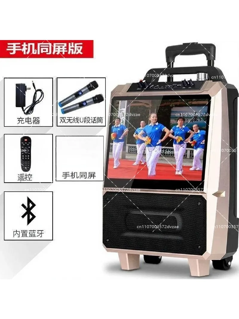 Portable Wireless Speaker with Video Player, Large Display Screen, Stereo Sound for Outdoor Dance & Karaoke