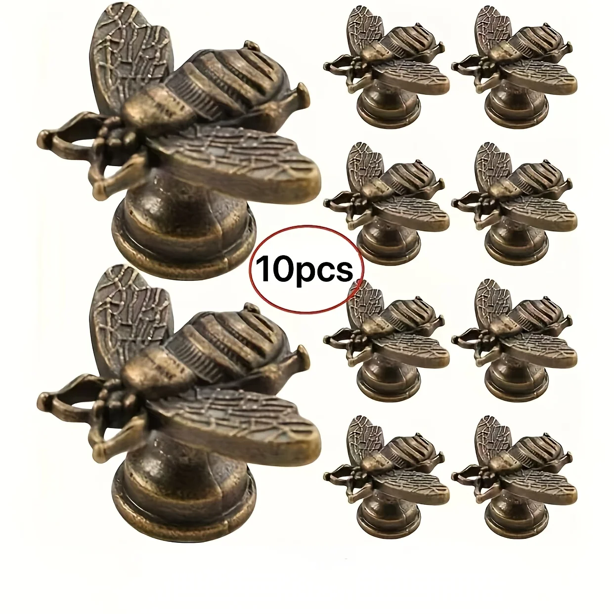 10-Pack Vintage Bee Cabinet Handles, Polished Zinc Alloy Drawer Pulls for Kitchen & Home Decor