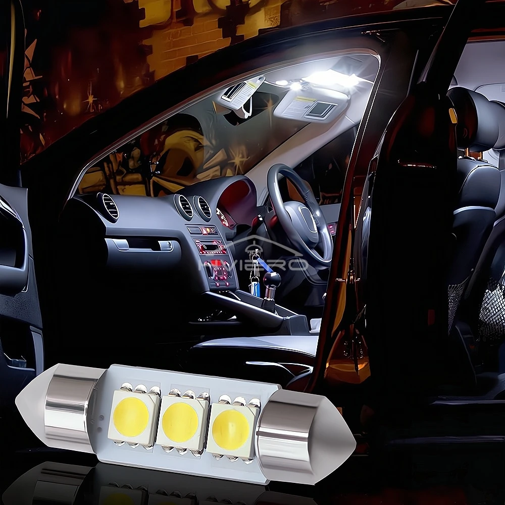 2Pcs White Ceiling Bulb C5W C10W 5050 3SMD 31/36/39/41mm DC12V Car License LED Dome Festoon Door Light Reading Lamps Interior