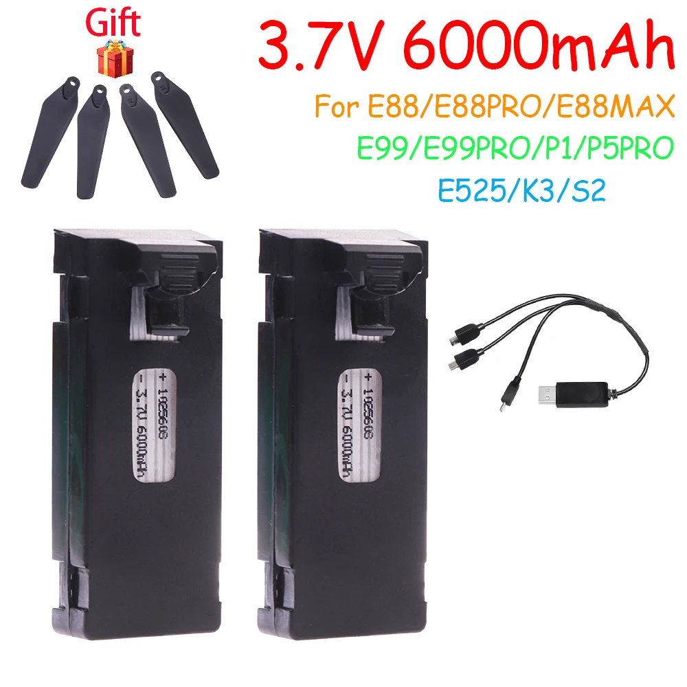 Rechargeable 3.7V 6000mAh E88PRO Battery an Charger For RC Drone E88 E99 E99PRO P1 K3 P10 A13 E525 RC Quadcopter Parts Batteries