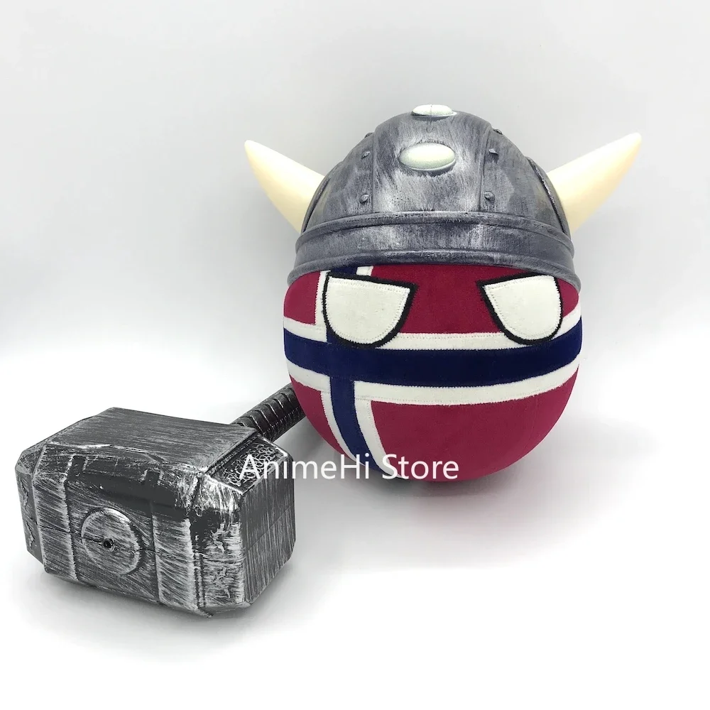 

Polandball Plush Doll Toy The Kingdom of Norway Ball and Viking Helmet Hammer NOR Countryballs Plushies Cosplay for Gift 20CM