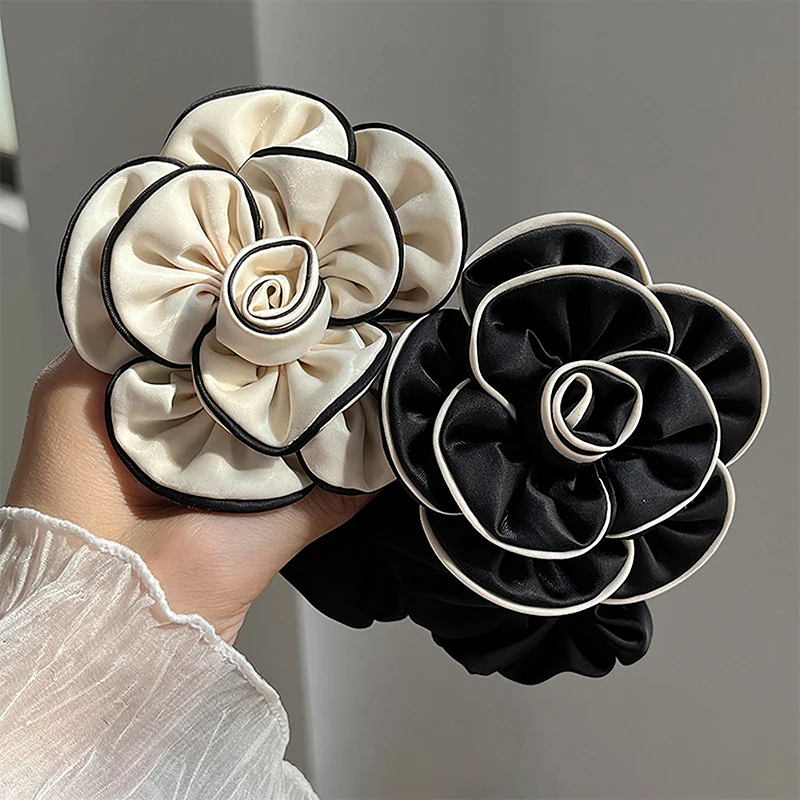 Korean Style Big Camellia Scrunchies Hair Clip Fashion All-match Flower Elastic Hair Ties For Women Girls Hair Accessories