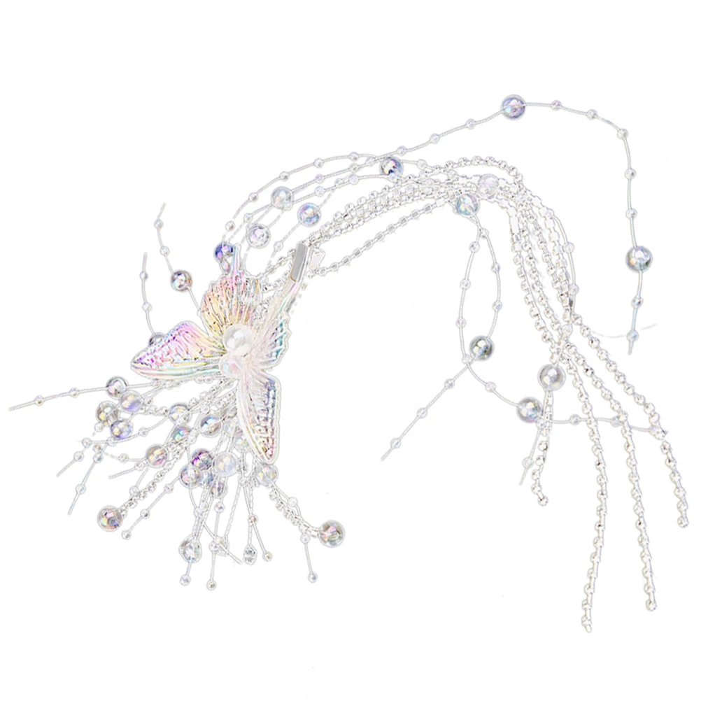 

Elegant Butterfly Clip Headpiece Tassel Pearl Vintage Style Secure Lightweight Updo Accessories For Brides Wedding Hairpin