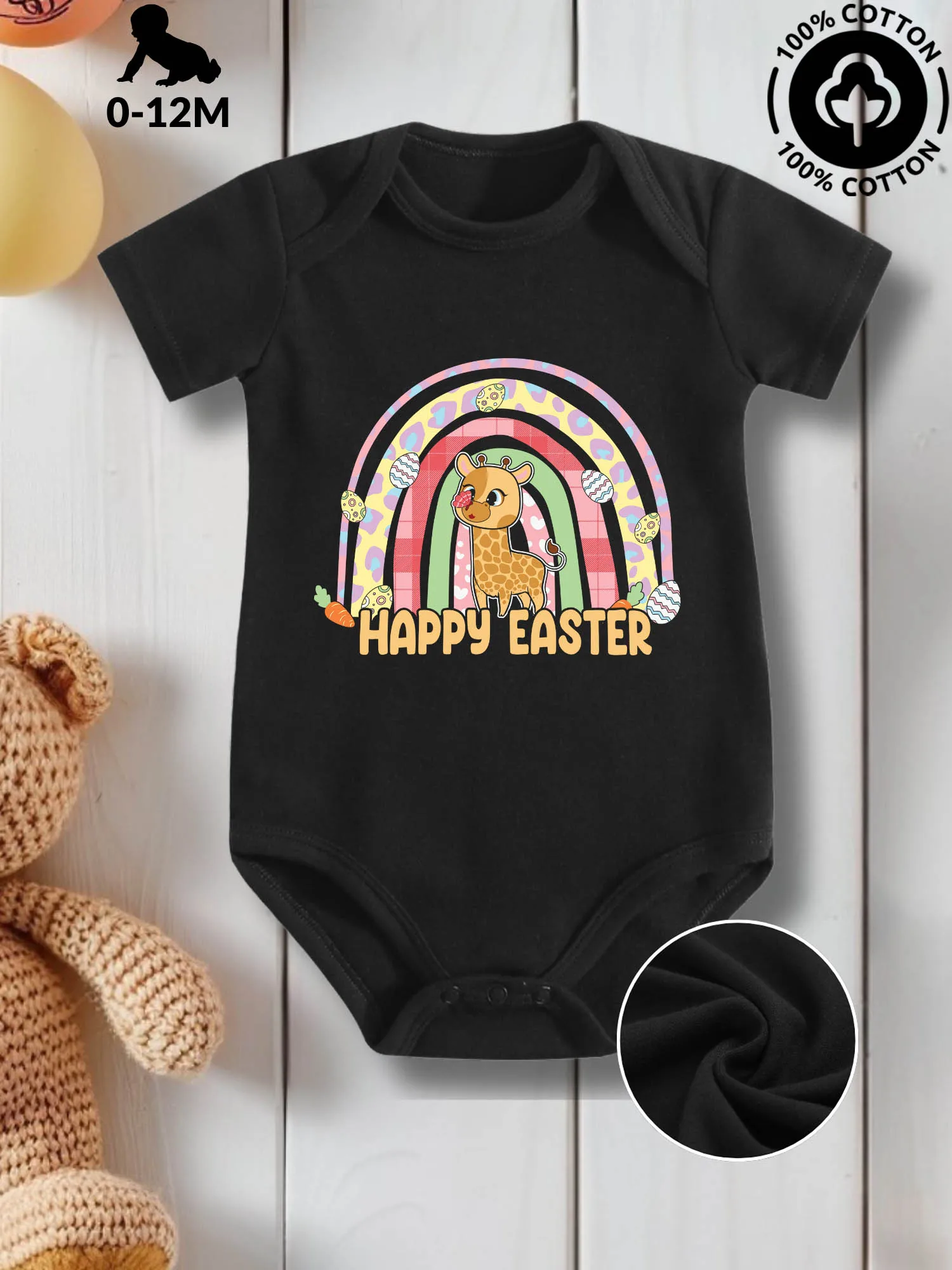 

Детский костюм унисекс для ползания Giraffe Happy Easter, комбинезон из чистого хлопка для ухода за кожей, всесезонный черный боди 190GSM