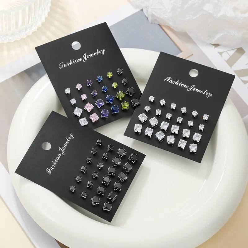 Minimalist Square Ladies' Stud Earring Set – 12-Piece Fashion Earring Set