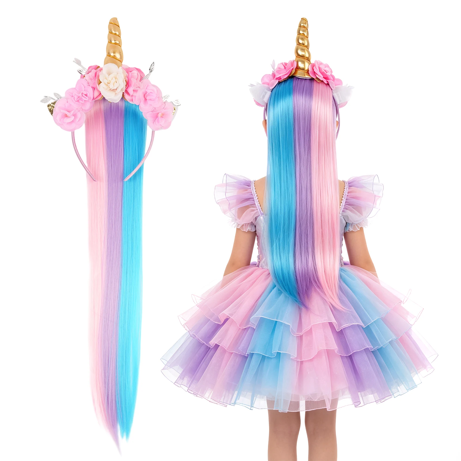 Rainbow Unicorn Lace Gradient Tassel Girl's Hairband Princess Flower Headband Headscarf Hair Accessories Children's Fashion