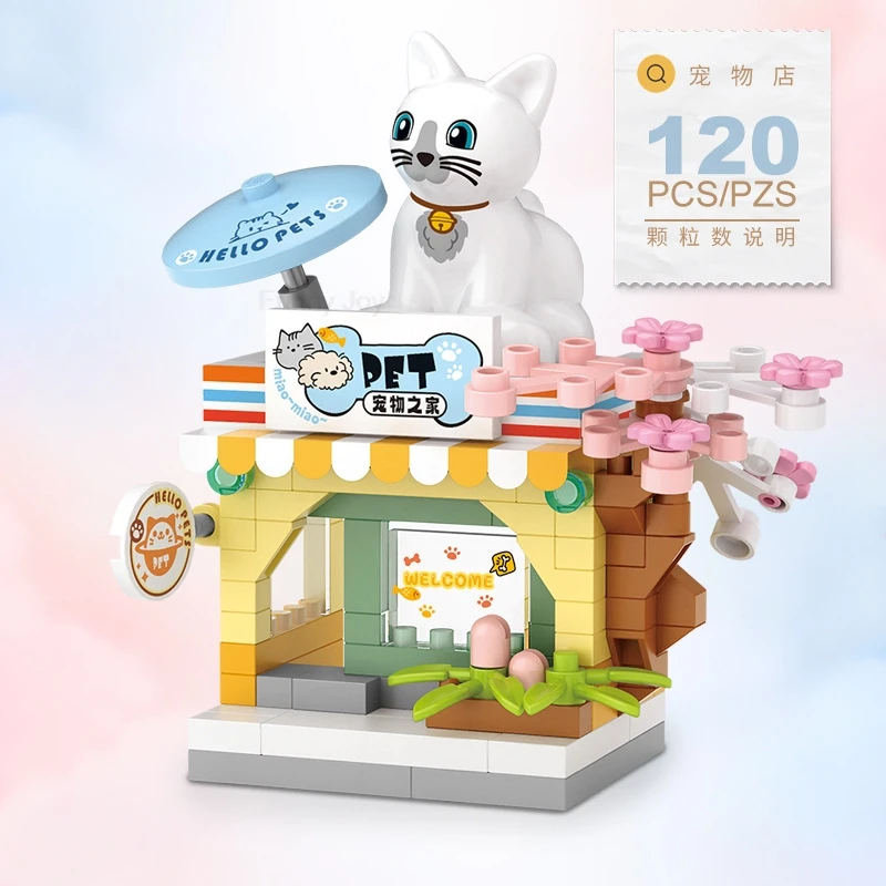 LOZ Panda Pet Restaurant Dessert Coffee Pet Fruit Store Street View Food House Animal Building Blocks Kit Bricks Model Toy