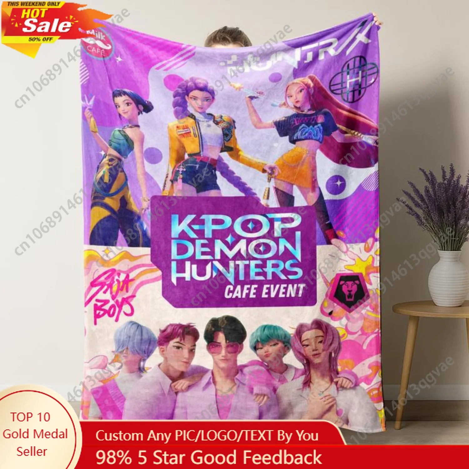 

K-Pop Star Demon Hunter Team Blanket Figure Print Blanket Fleece Blanket Soft Flannel Sofa Bed Cover Lightweight All-Season