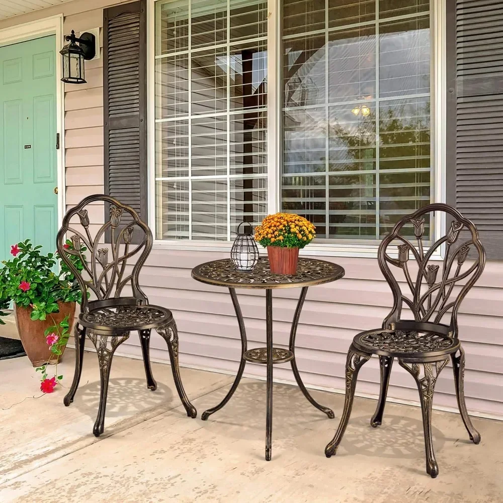 Patio Bistro Sets 3 Piece, Outdoor Rust-Resistant Cast Aluminum Garden Table and Chairs