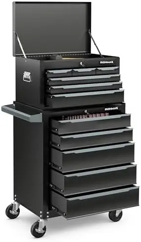 Rolling Steel Tool Chest, 11-Drawer Heavy-Duty Tool Storage Cabinet with Hanging Holes, Central Keyed Locking System