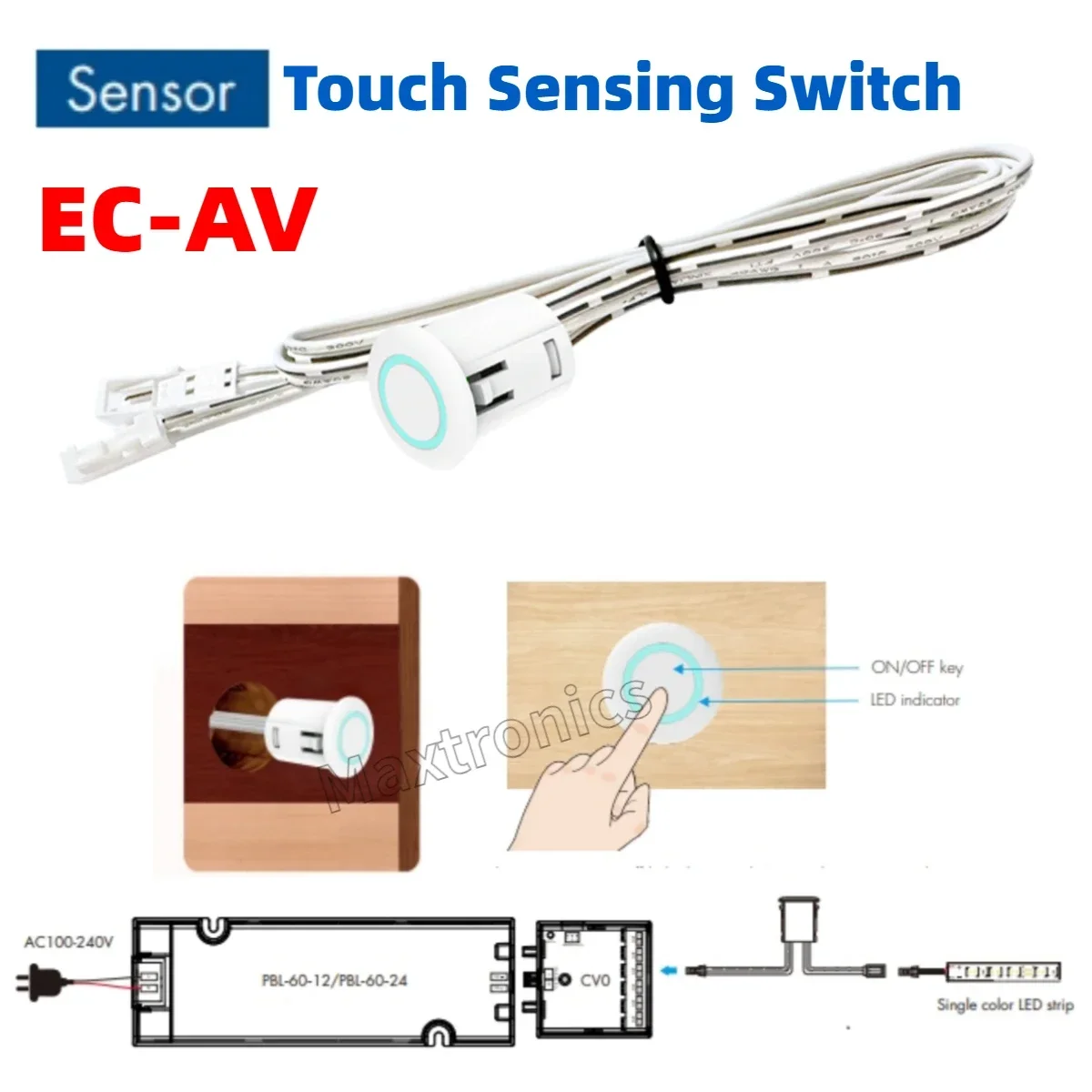 Interruptor de Sensor de detección táctil, atenuador LED de 2.5A, EC-AV para armarios de bajo voltaje, tira de luz Led de un solo Color, DC5-24V