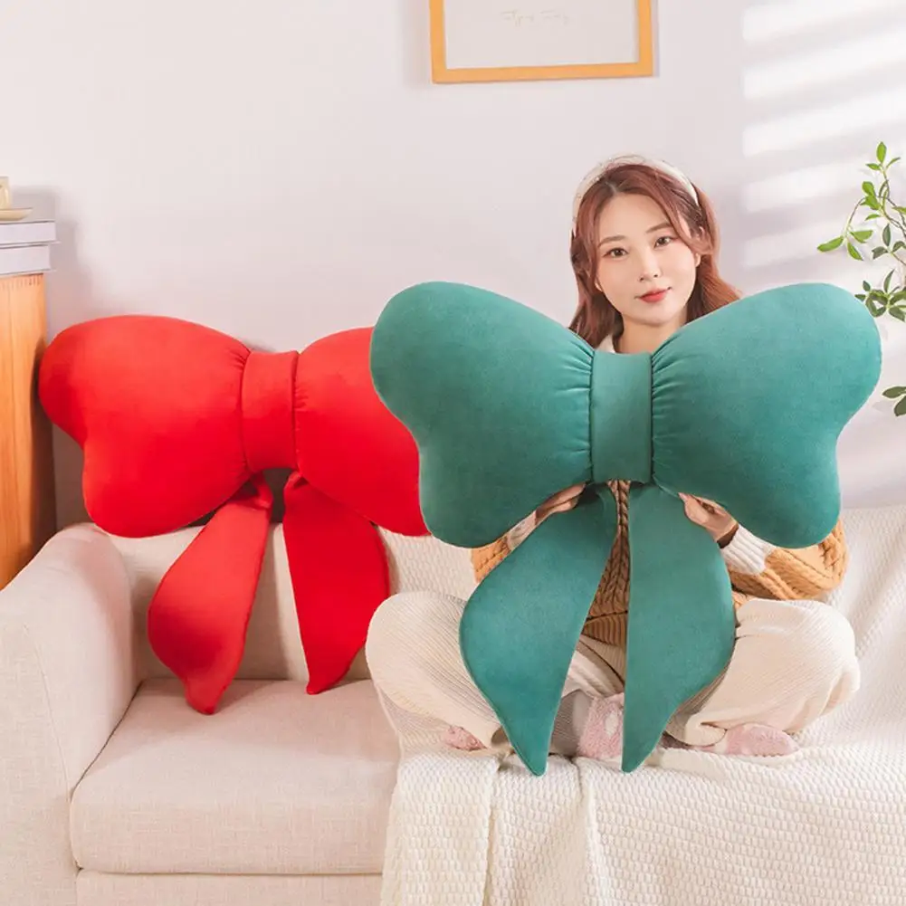 Plush Pillow Bowknot Shape Breathable Bouncy Fully Fill Stuffed Cushion for Office