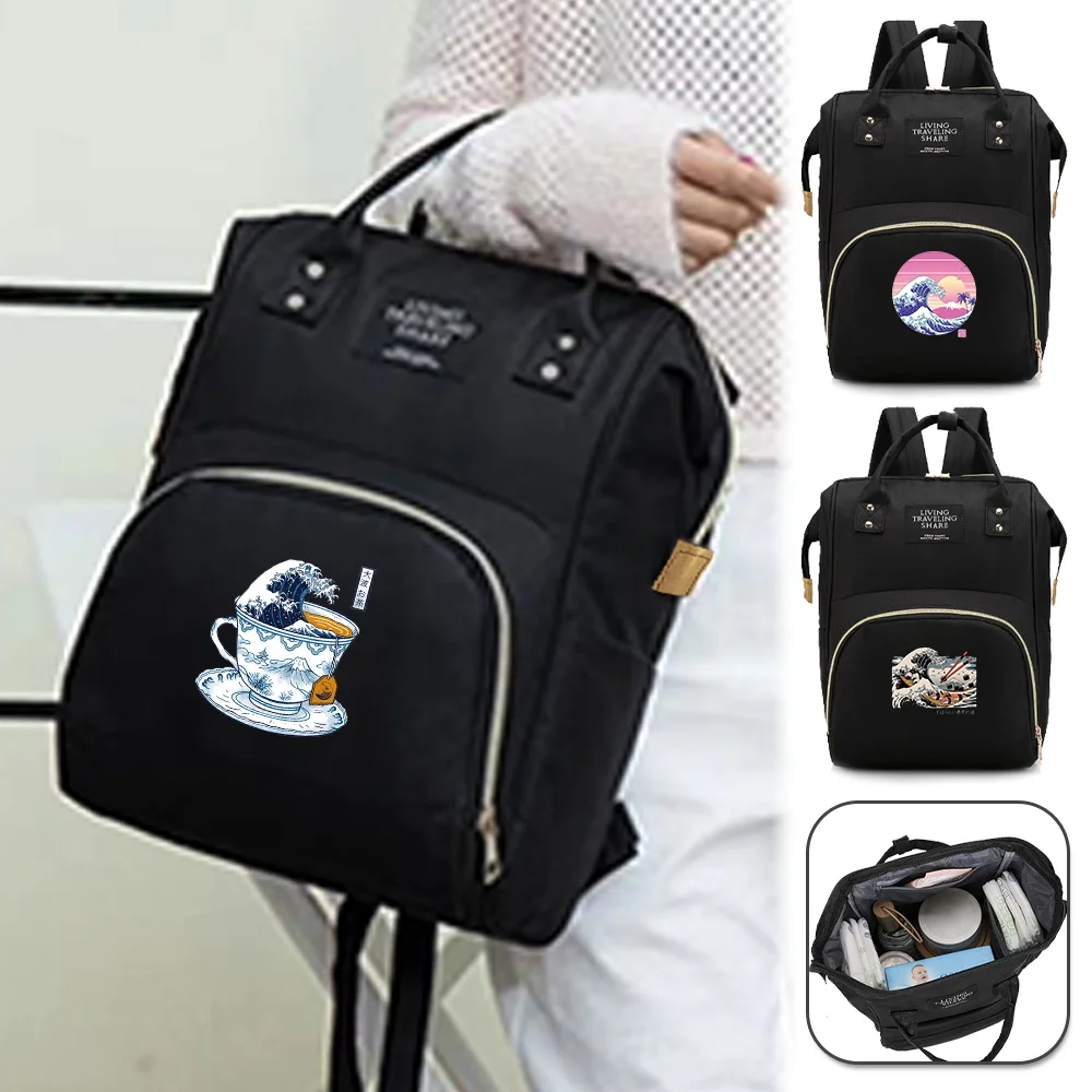 

Maternity Bag Waterproof Lightweight Large Capacity Outdoor Travel Mommy Bags Wave Printing Series Stuff Storage Backpack