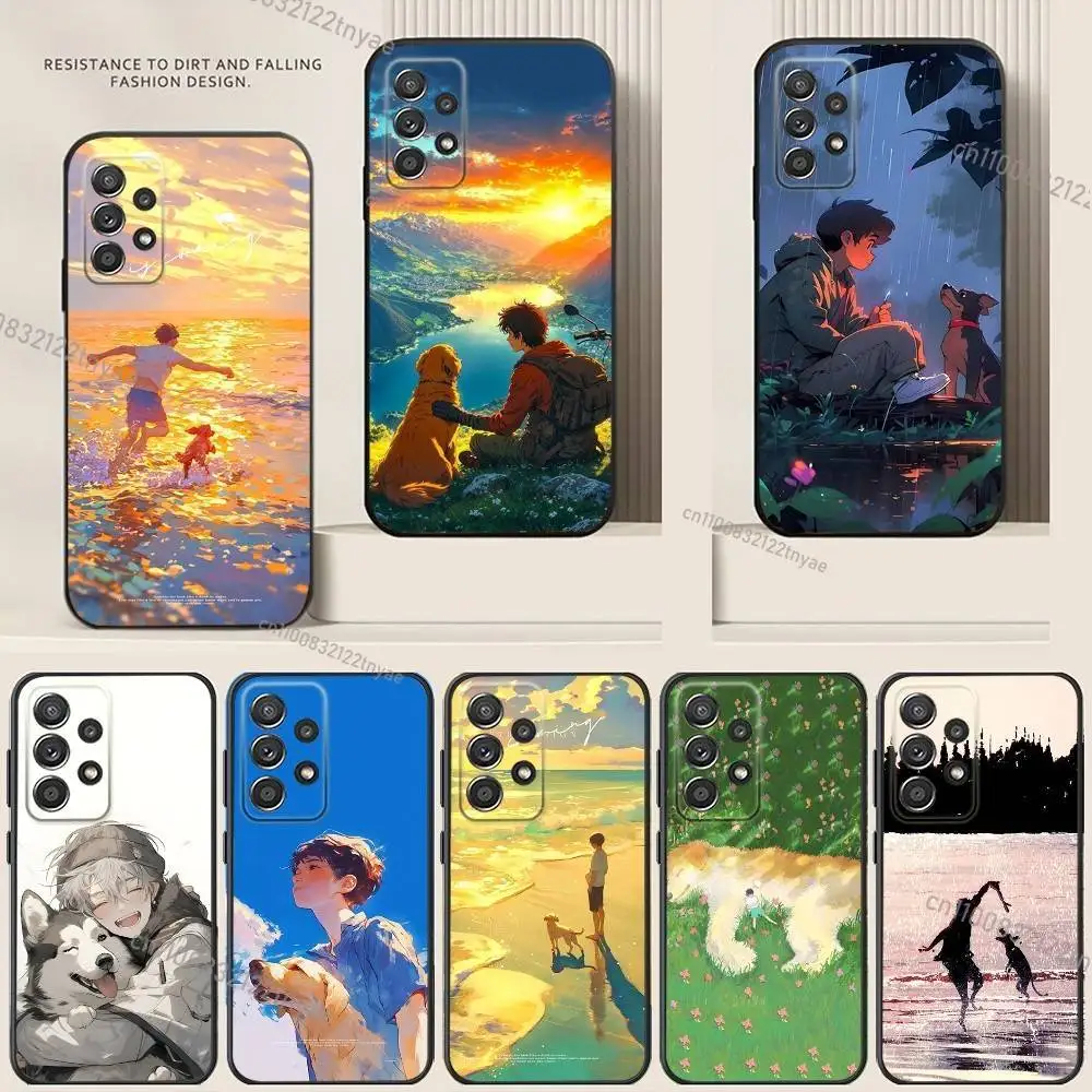 

Funny and cute boy and dog Phone Case For Samsung S24,21,22,23,30,Ultra,20,Plus,Note,10,9,Black soft silicone case