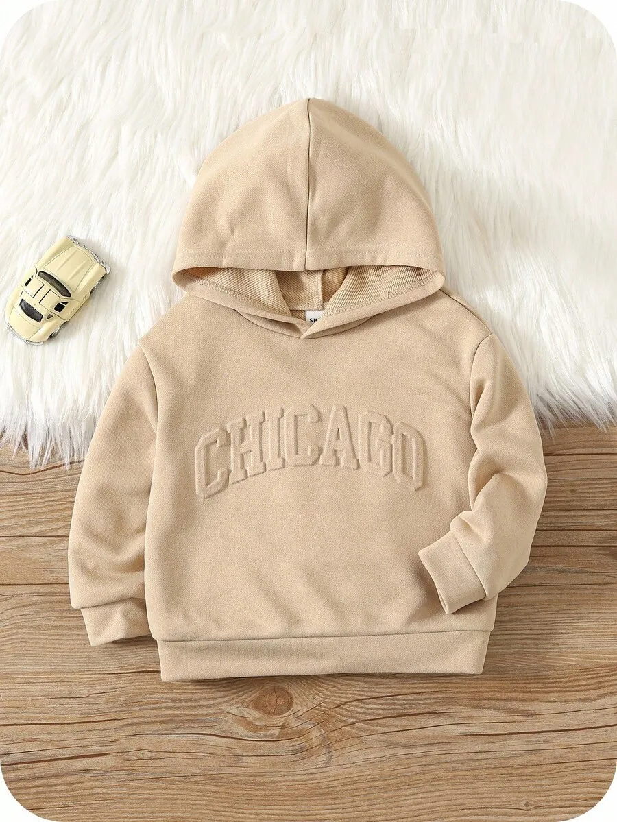 

Kids Beige Hooded Sweatshirt with Embossed Arch Design, Soft Cotton Blend, Casual Wear