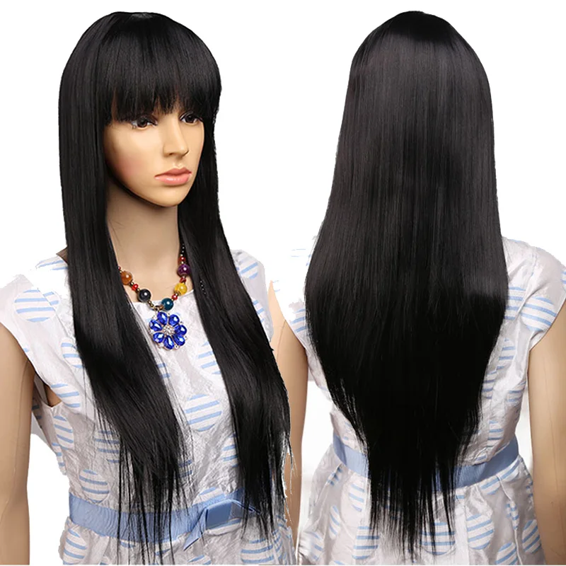 

Synthetic Women’s Silky Long Straight Wig With Bangs Black Wig Heat Resistant Hair Wig for Women Ombre Blonde Brown wigs Cosplay