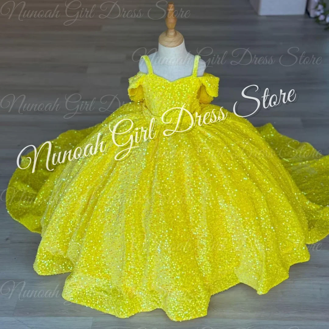 Wedding Red Flower Girl Dress Fluffy Appliques Sequins First Communion Birthday Wedding Bow Girls Pageant Evening Children's