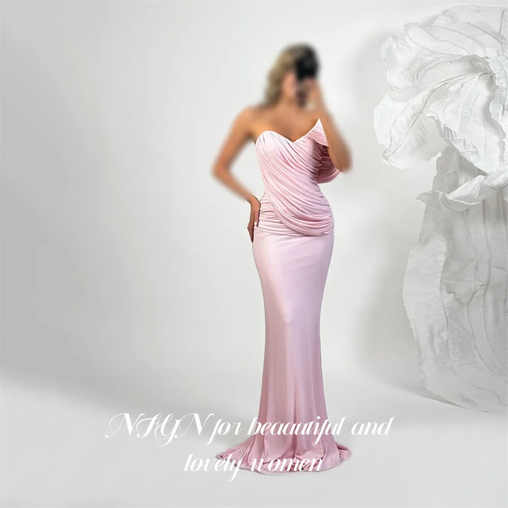 

NFYN Pink Chic Evening Dresses One Shoulder Prom Dresses Trumpet Party Formal Gown with Ruched robe de bal for Woman Customized