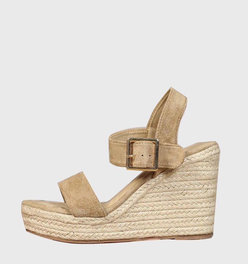 LIHUAMAO – escarpins à semelle extérieure en jute pour femmes, sandales à talons compensés, à lanière à la cheville, à bout ouvert, espadrilles à plateforme pour dames